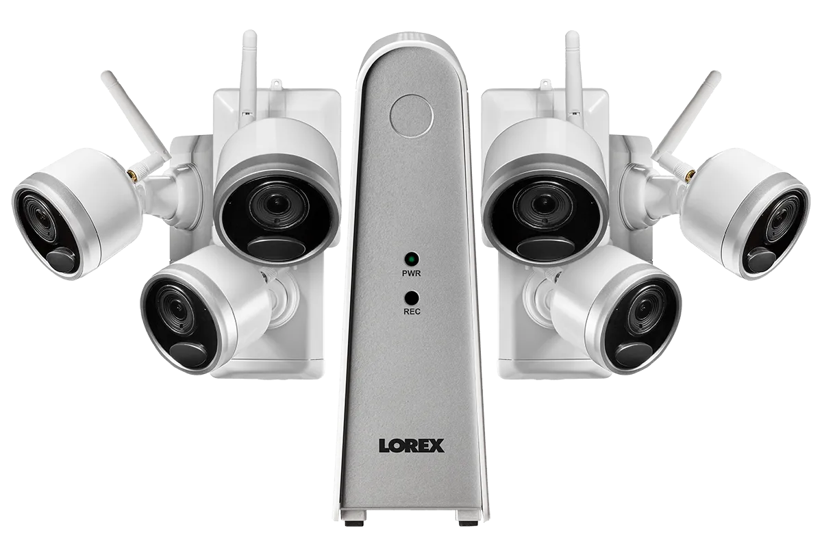 1080p Wire-Free camera system with 6 battery operated cameras, 65ft night vision, mic and speaker for two way audio, No Monthly Fees