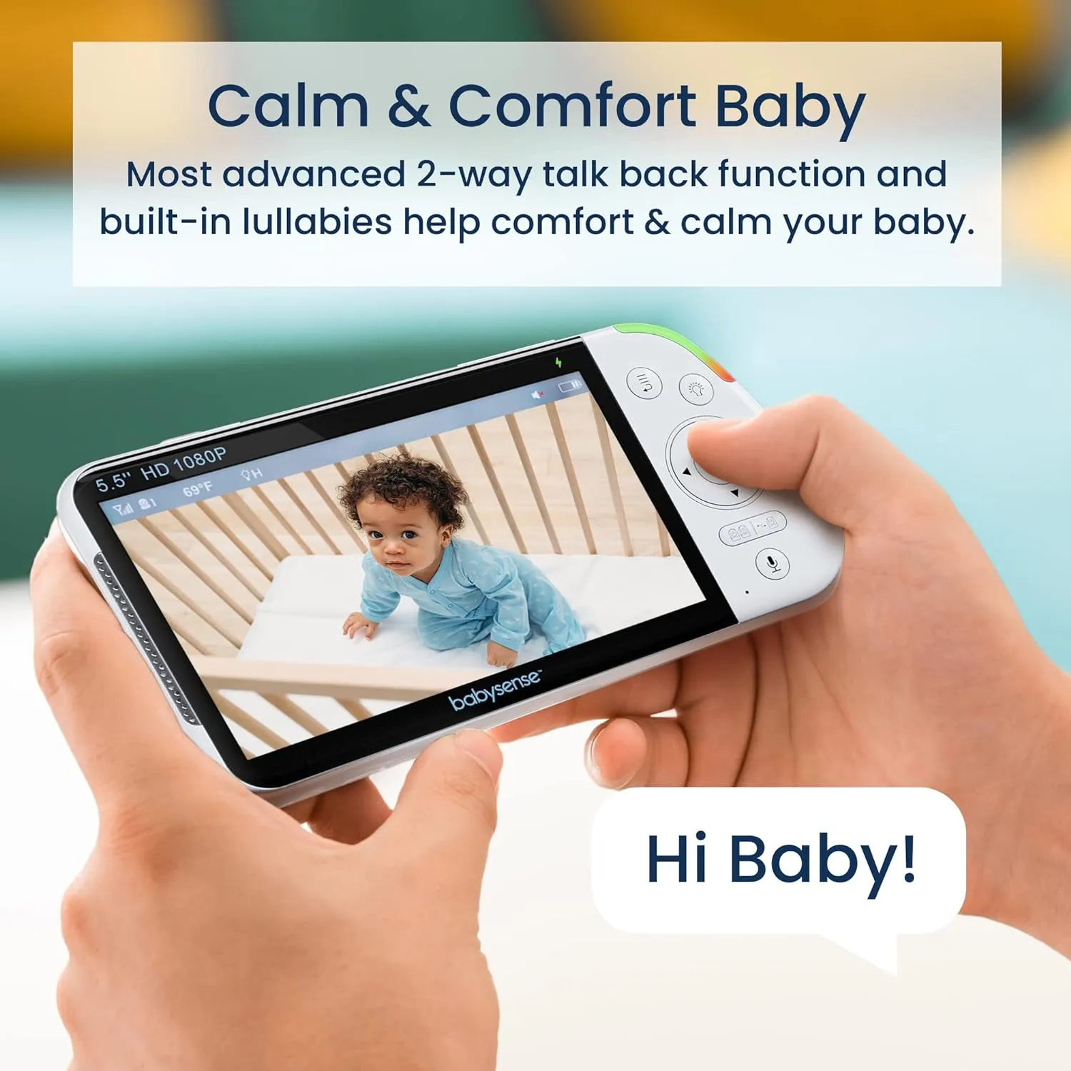 Babysense 5.5” 1080p Full HD Split-Screen Baby Monitor, Video Baby Monitor with Camera and Audio, PTZ Camera, RGB Night Light, 300m Range, Two-Way Audio, 4x Zoom, 5000mAh Battery