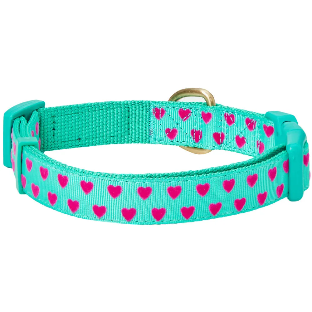 Blueberry Pet Heart Flocking Minty Green Dog Collar with Detachable Velvety Bowtie