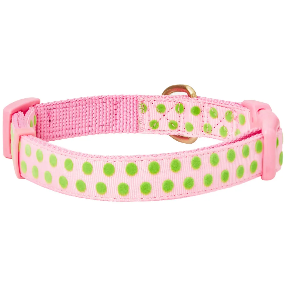 Blueberry Pet Polka Dot Flocking Baby Pink Dog Collar Baby Pink with Detachable Velvety Flower