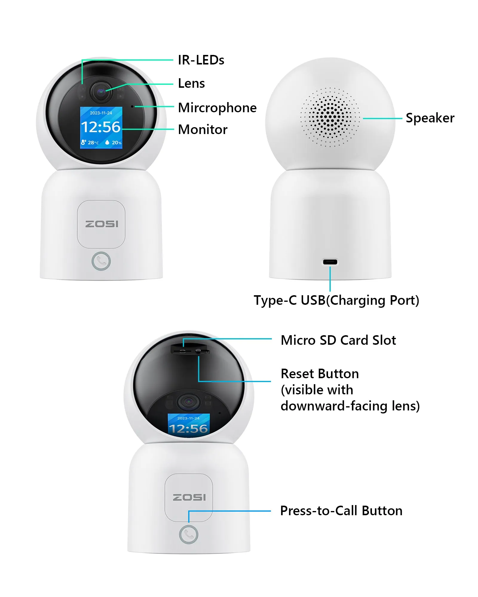 C519 4K 2.4GHz /5GHz Dual Band Baby/Pet Monitor   Max 256GB Local Storage