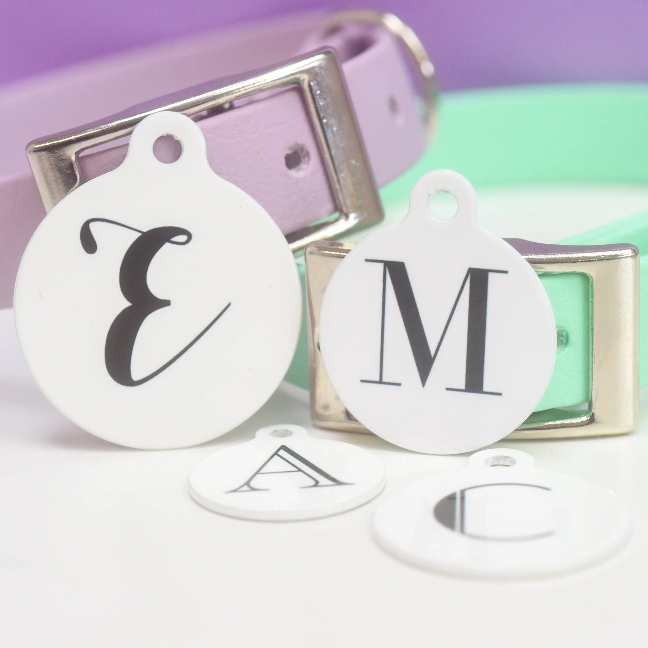 Classic White Initial Pet ID Tag Personalised