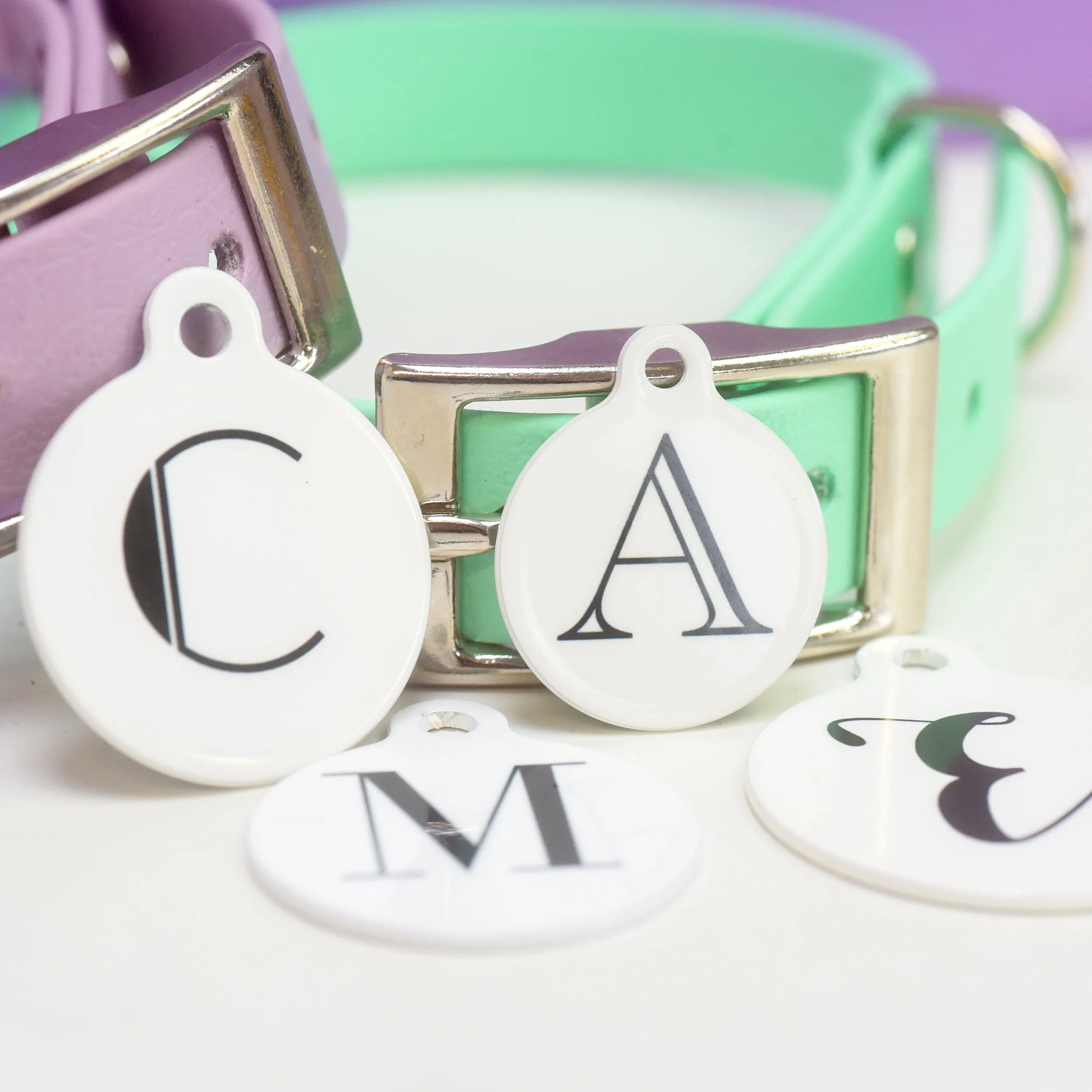 Classic White Initial Pet ID Tag Personalised