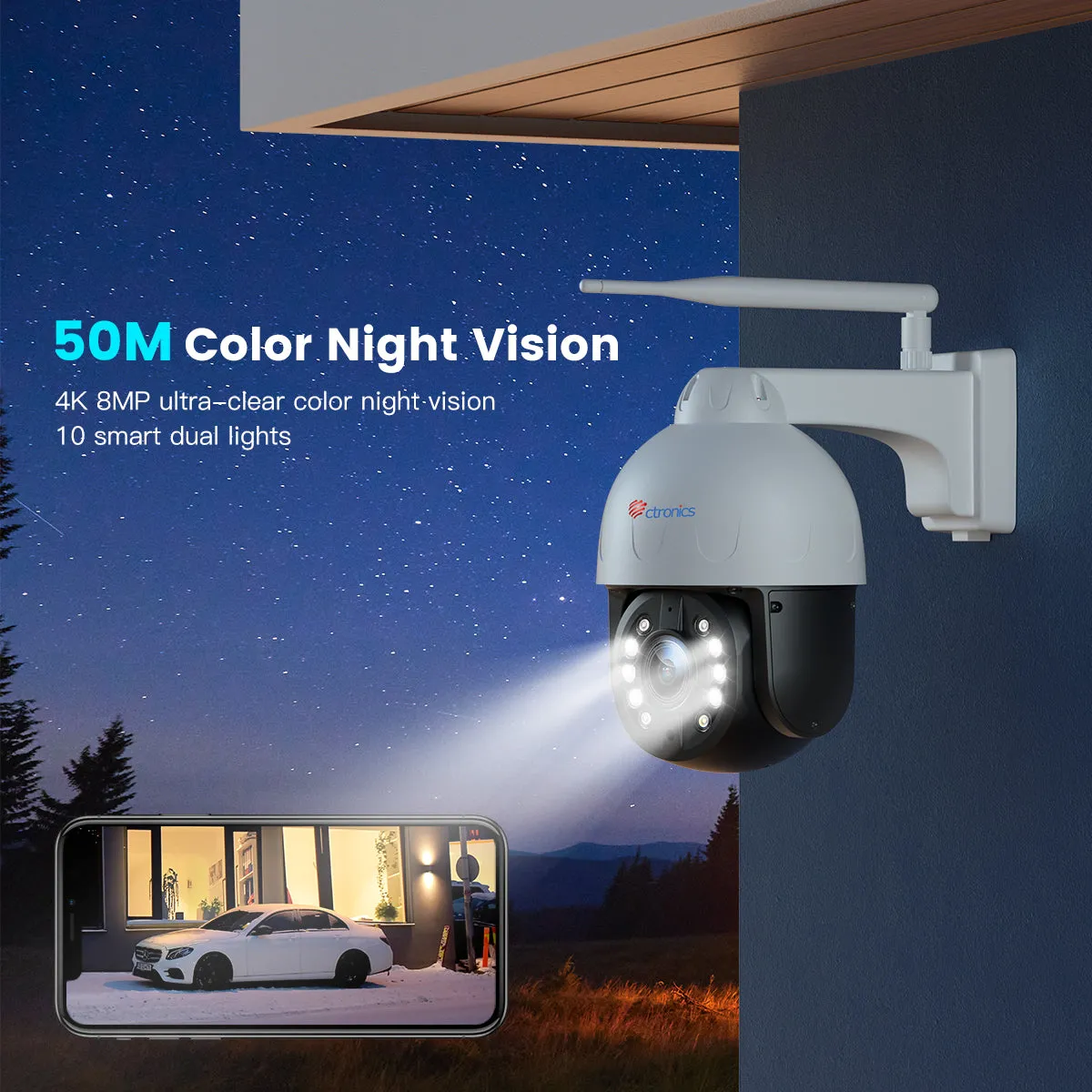 Ctronics 4K 8MP 5X Optical Zoom Surveillance Camera with Outdoor WLAN 5GHz/2.4GHz