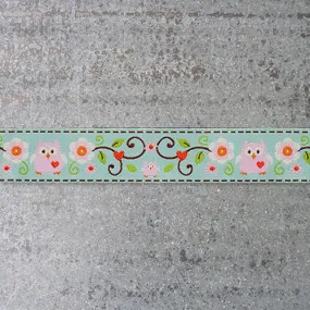 Dena Designs Ribbon : Happi Owls - Pink on Aqua