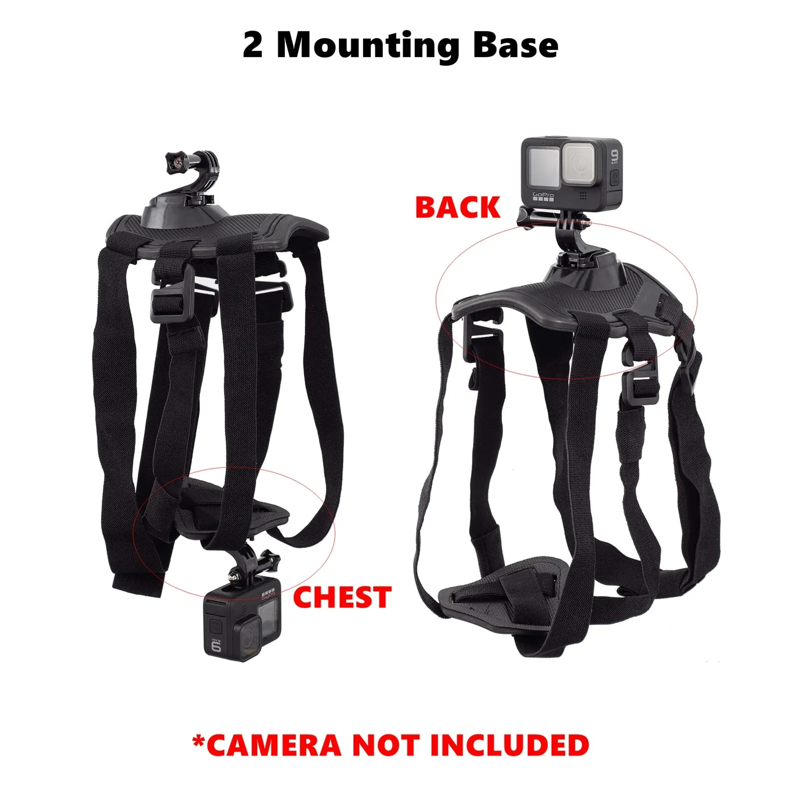 Dog Harness Mount for Gopro, Soft and Adjustable Dog Harness Vest with 2 Mouting Base Pet Chest and Back Fixation for Gopro Hero All Models, Suitable for Small Medium Large Dogs