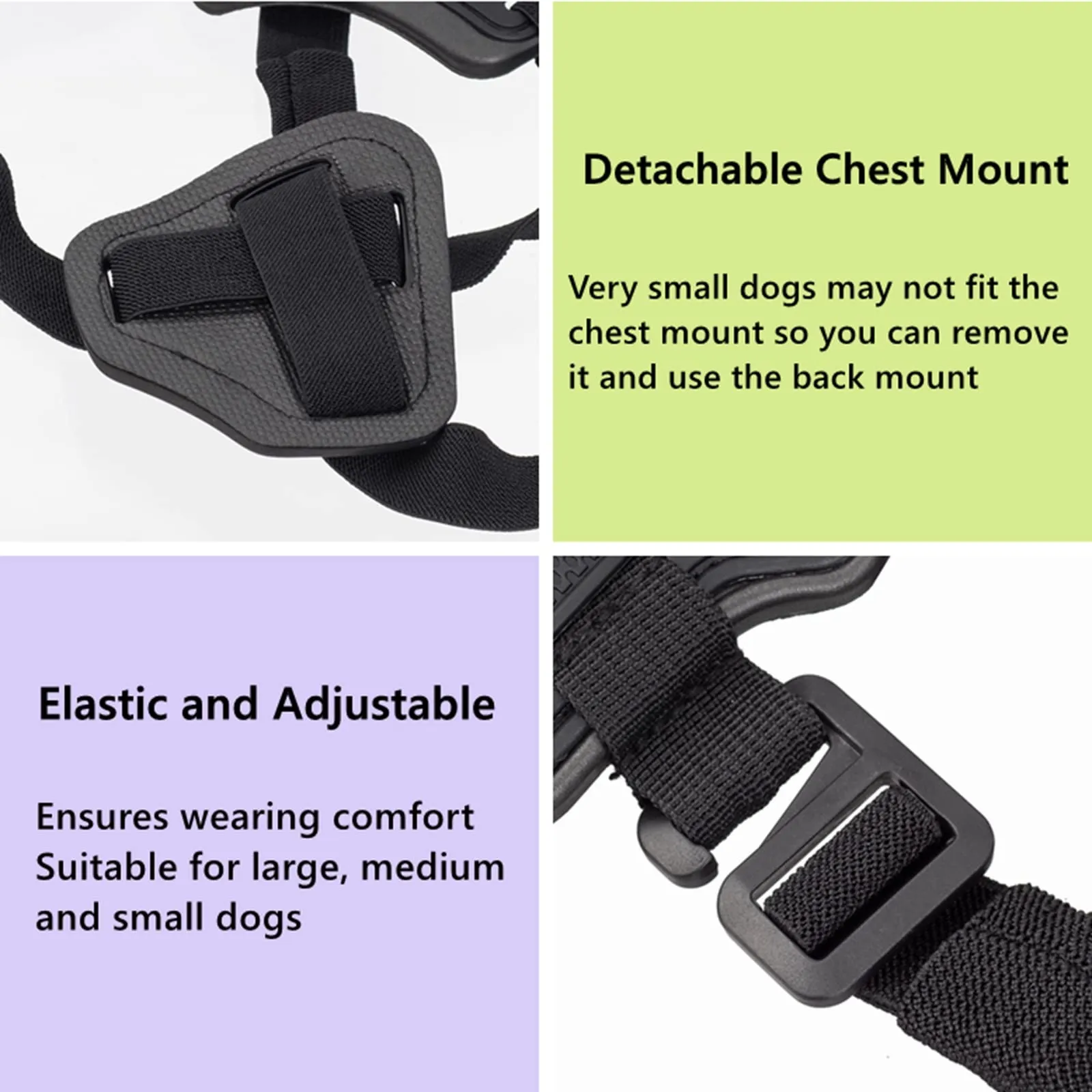 Dog Harness Mount for Gopro, Soft and Adjustable Dog Harness Vest with 2 Mouting Base Pet Chest and Back Fixation for Gopro Hero All Models, Suitable for Small Medium Large Dogs