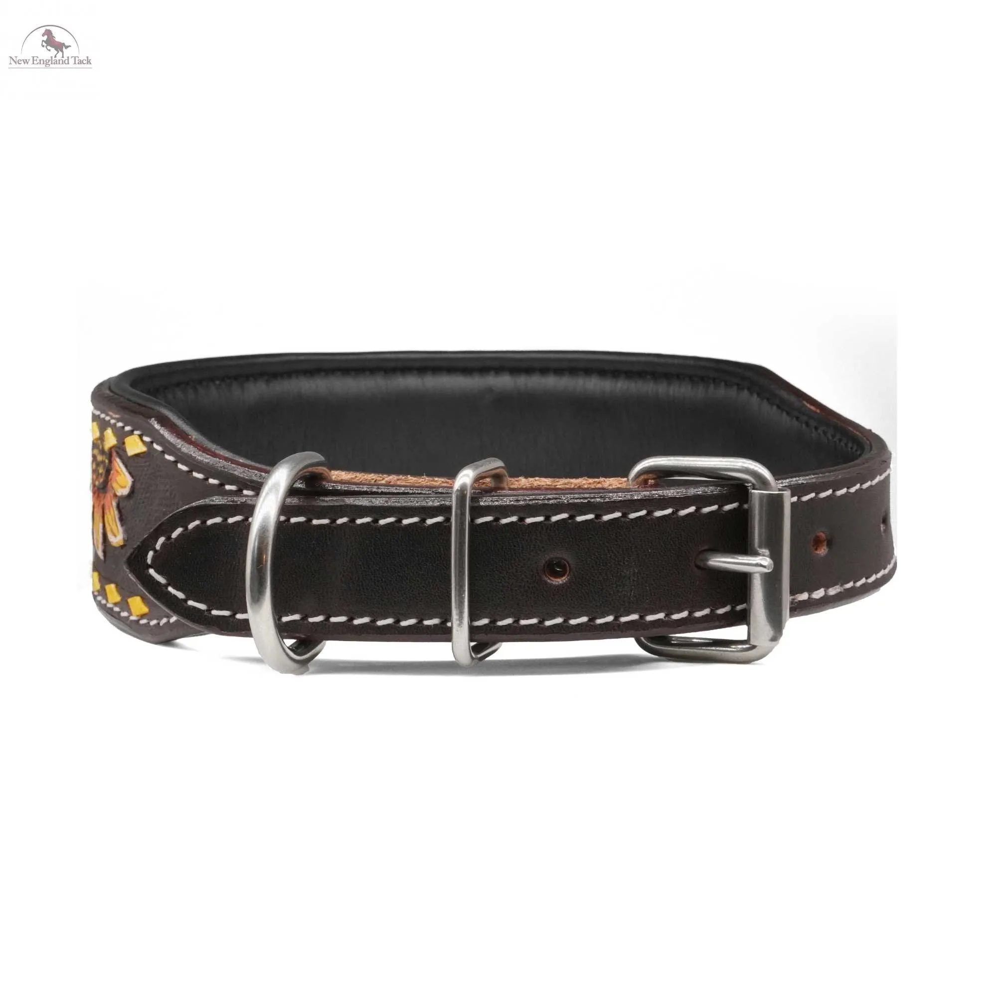 Handcrafted Argentinian Leather Dog Collar with Floral Tooling - Premium Quality