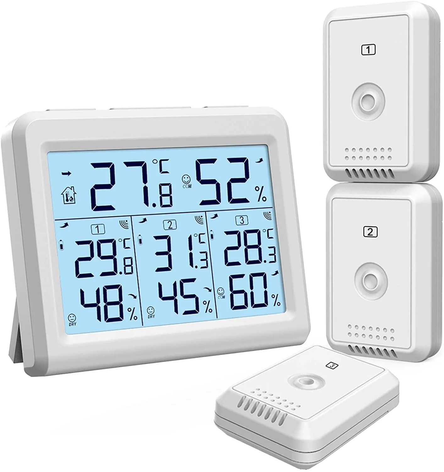 ORIA Indoor Outdoor Thermometer with 3 Wireless Sensors, Digital Hygrometer Thermometer, Temperature Humidity Monitor Meter with LCD Backlight, Wirele