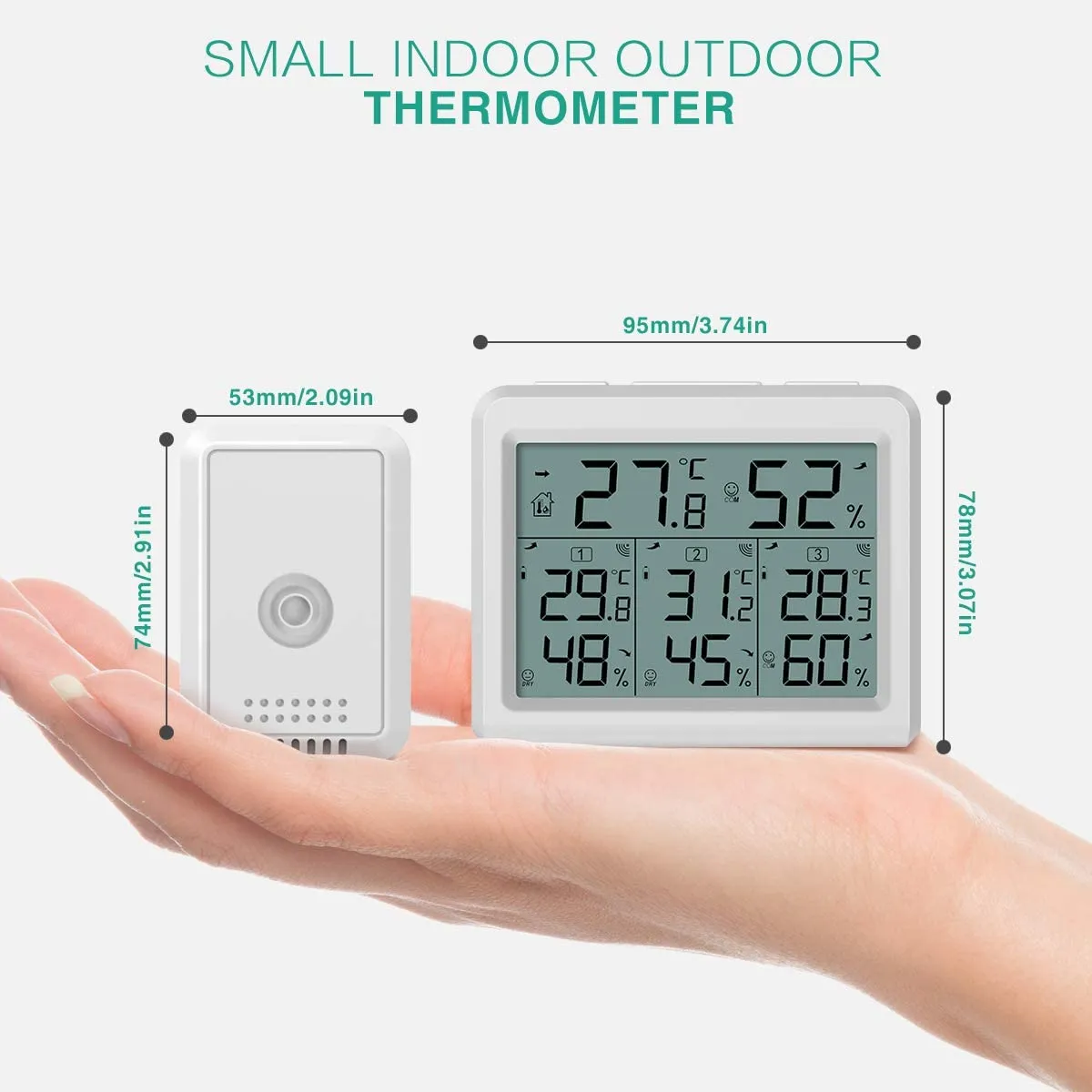 ORIA Indoor Outdoor Thermometer with 3 Wireless Sensors, Digital Hygrometer Thermometer, Temperature Humidity Monitor Meter with LCD Backlight, Wirele