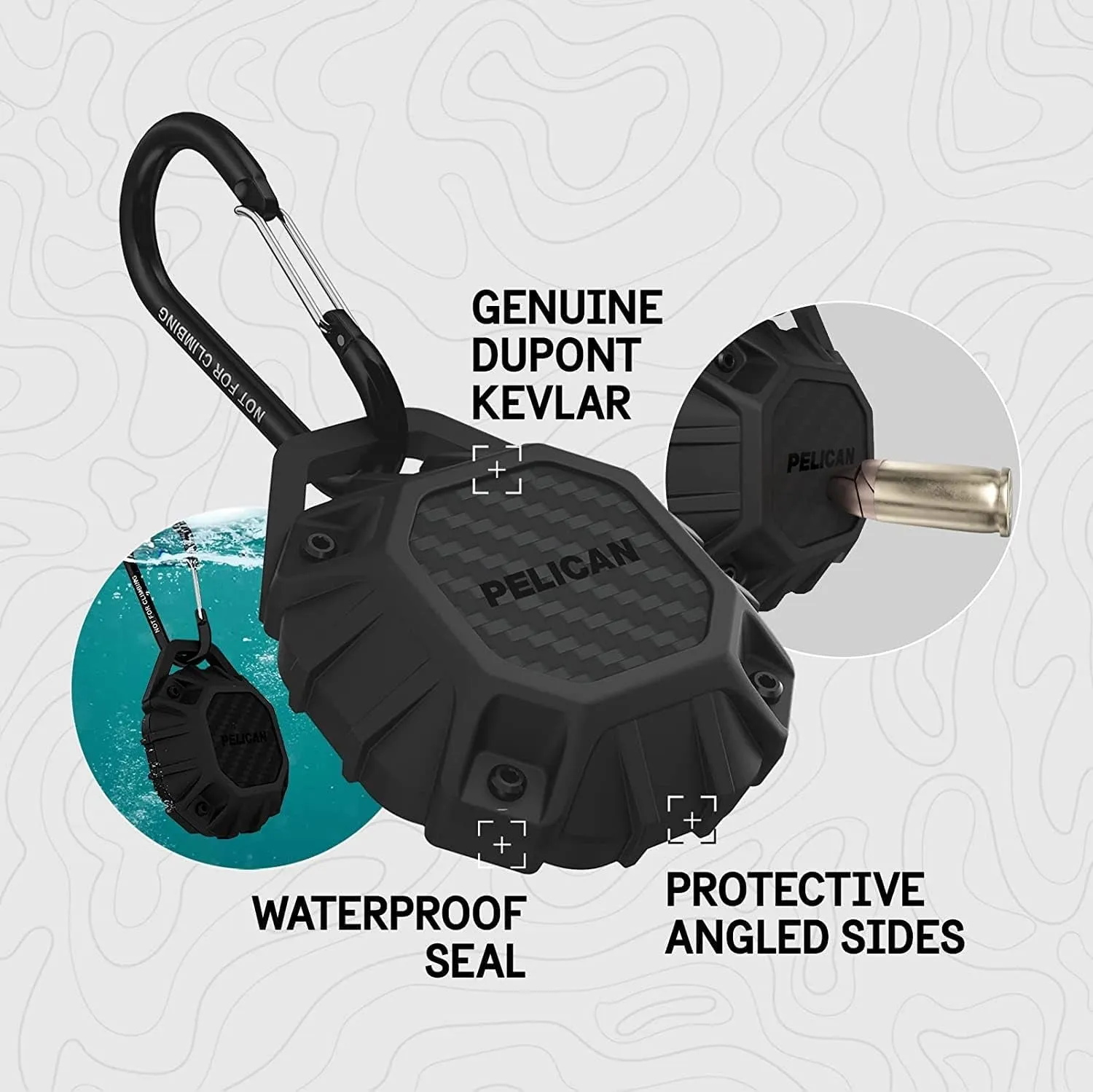 Pelican Marine Airtag Holder - Waterproof Airtag Keychain with Carabiner Clip [Impact Resistant] [Travel Essentials] Protective Apple Air Tag Case for Dog Collar, Backpack, Keys, Luggage - Black