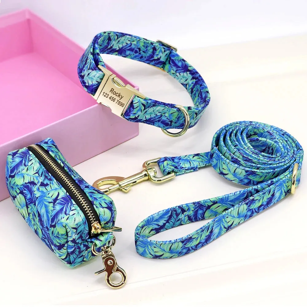 Personalized Custom Dog Collar Leash Set Printed Engraved IDTag Collar Pet Treat Bag Pouch Snack Bag For Small Medium Large Dogs