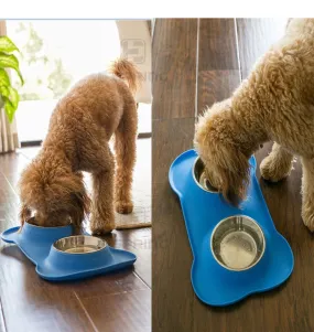 Pets Silicone Bowls Dogs Stainless Steel Double Food Water Bowls with No-Skid Silicone Mat Pet Dog Feeder Bowls Cat Puppy Bowl