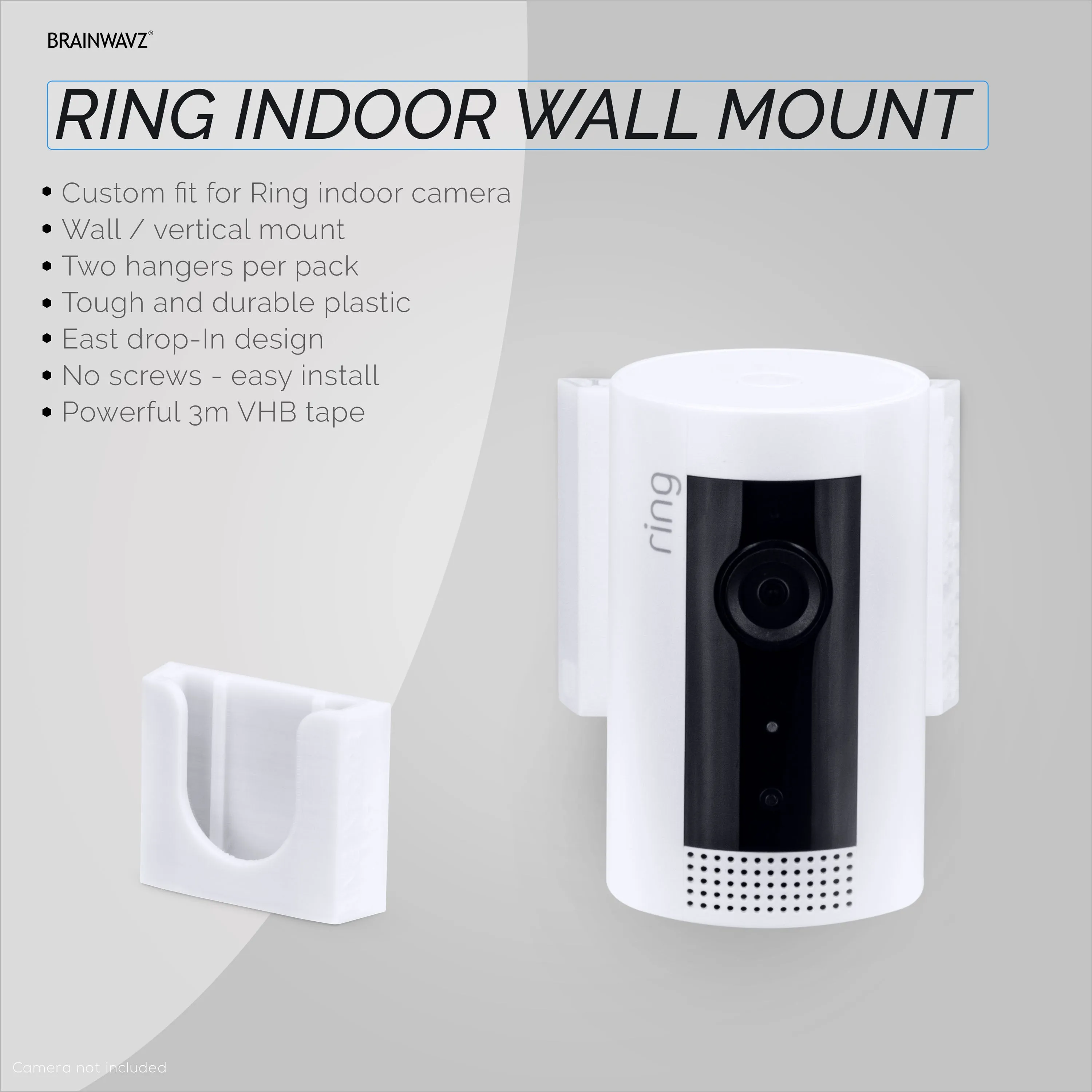 Ring Indoor Camera Wall Mount (2 Pack) Adhesive Holder, Easy to Install, No Screws or Drilling (WH02)