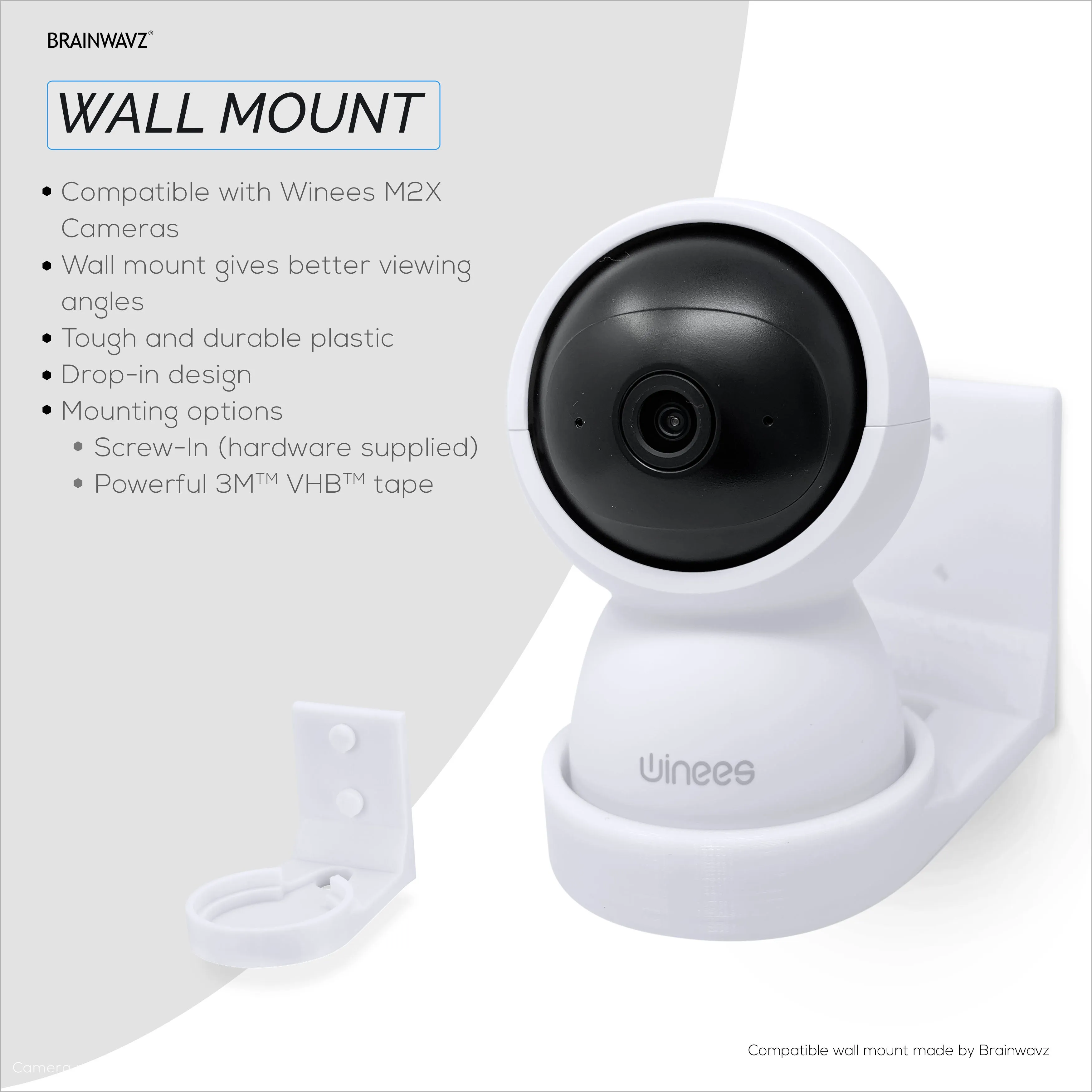 Screwless Wall Mount For Winees M2X Indoor Security Camera - Strong VHB Stick On Adhesive, Easy To Install, No Mess, Reduce Blind Spots & Better Viewing, Bracket Holder Shelf