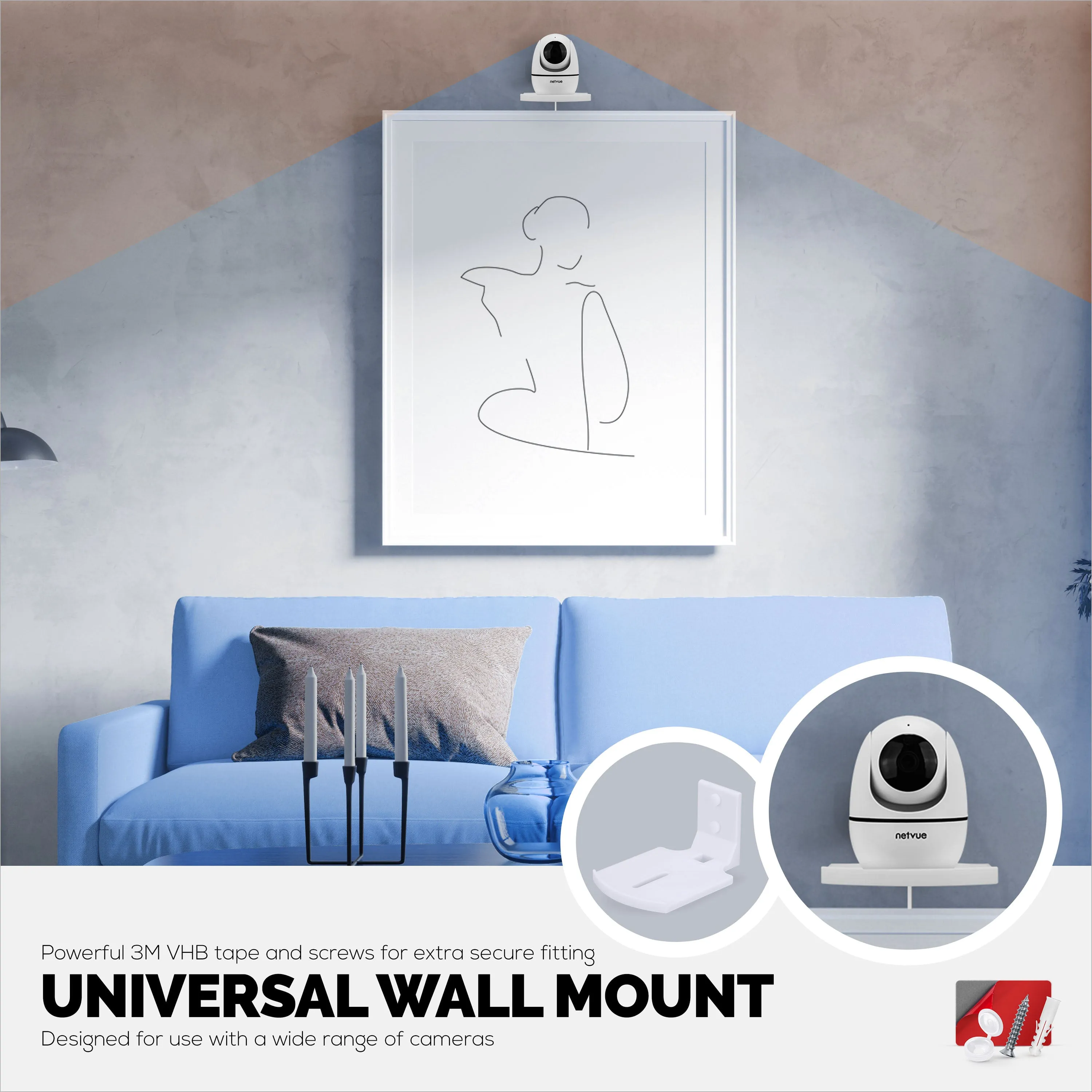 Square Baby Monitor & Security Camera Wall Mount Holder for Eufy, Wyze, Wansview, Blink, TP Link, Ring & More - Adhesive & Screw-In Mounting -  Easy to Install Holder Bracket, Reduce Blind Spots & Clutter (W05)