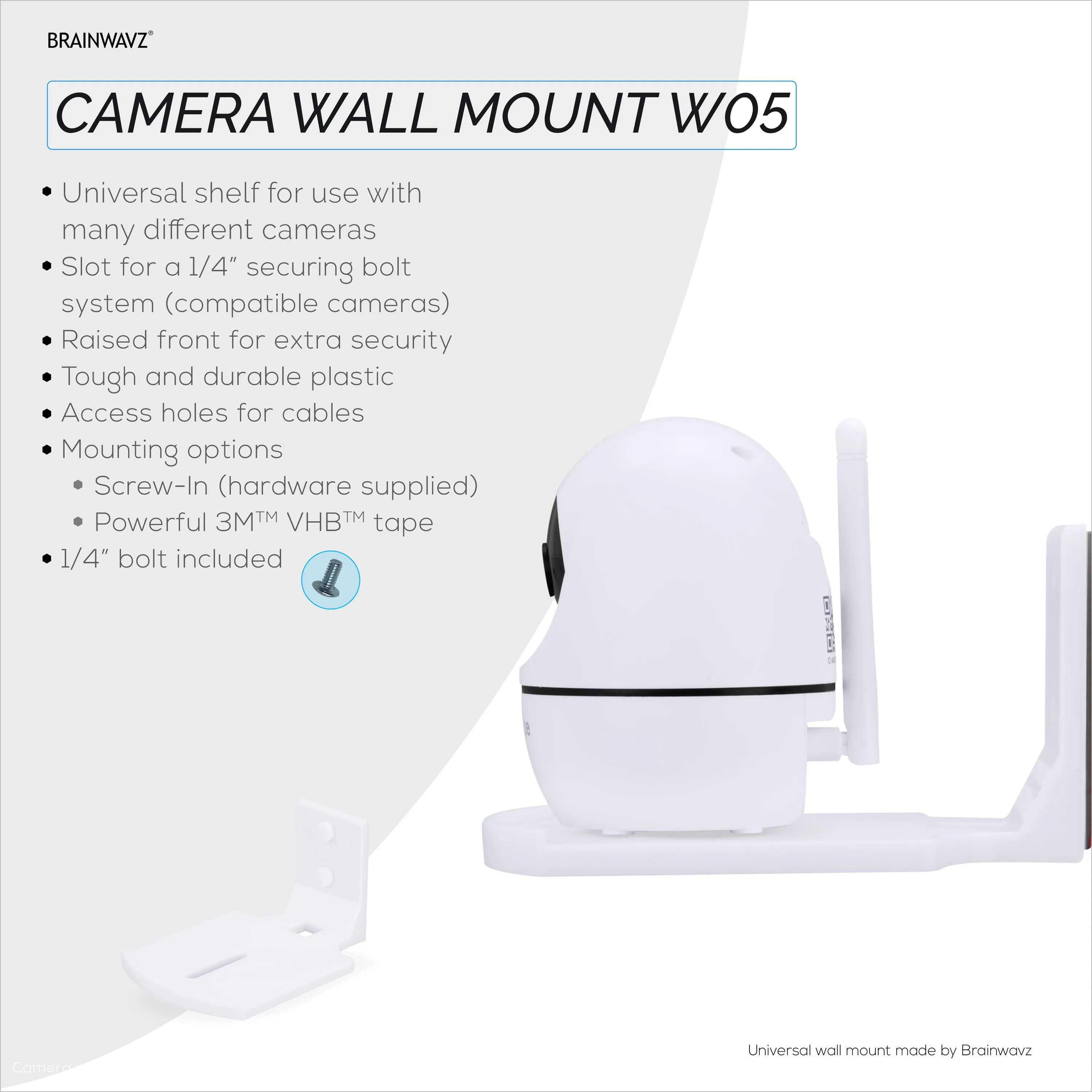 Square Baby Monitor & Security Camera Wall Mount Holder for Eufy, Wyze, Wansview, Blink, TP Link, Ring & More - Adhesive & Screw-In Mounting -  Easy to Install Holder Bracket, Reduce Blind Spots & Clutter (W05)