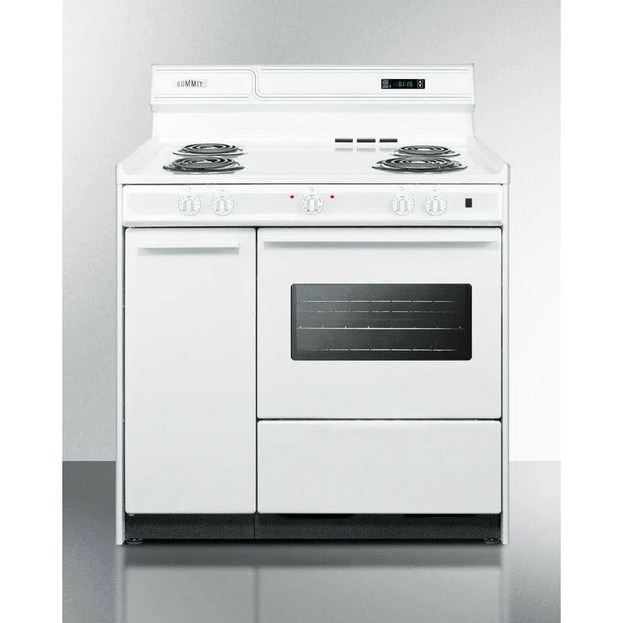 Summit 36 in. Wide Electric Coil Top Range with Oven Window, Side Storage and Clock - WEM430KW