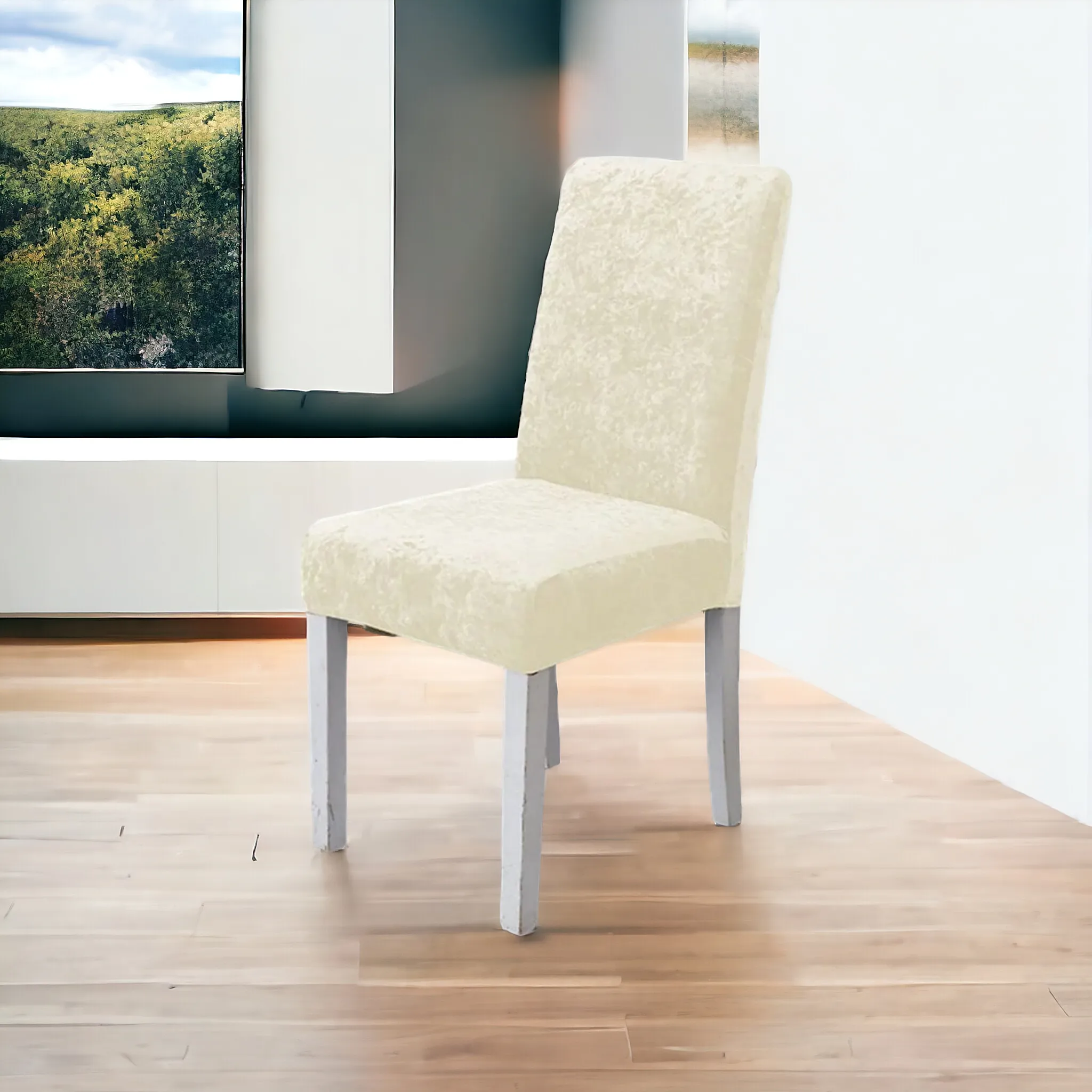 Trendily Premium Wrinkle-Free Stretchable | Washable Plain Velvet Chair Covers | Cream (CC-094)