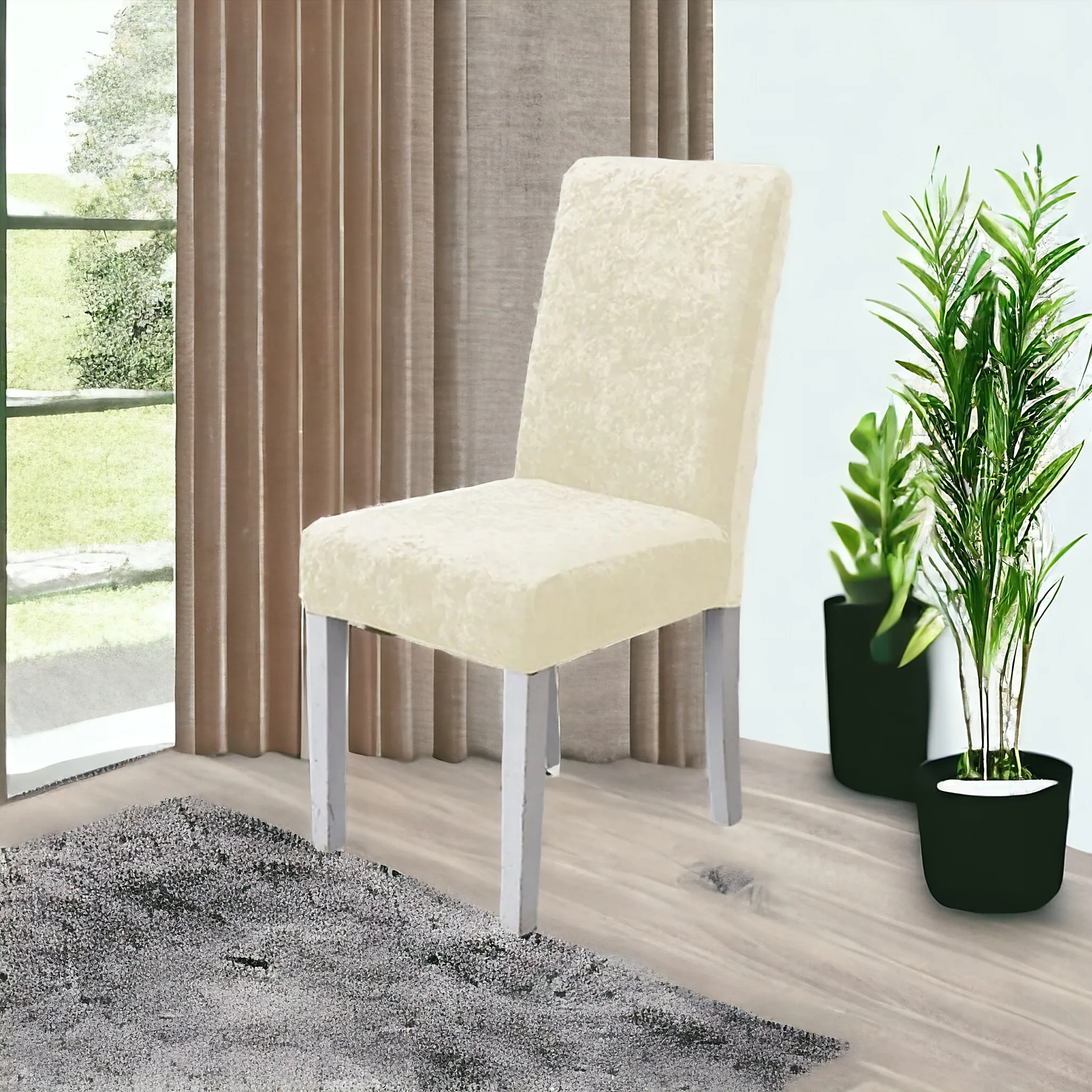 Trendily Premium Wrinkle-Free Stretchable | Washable Plain Velvet Chair Covers | Cream (CC-094)