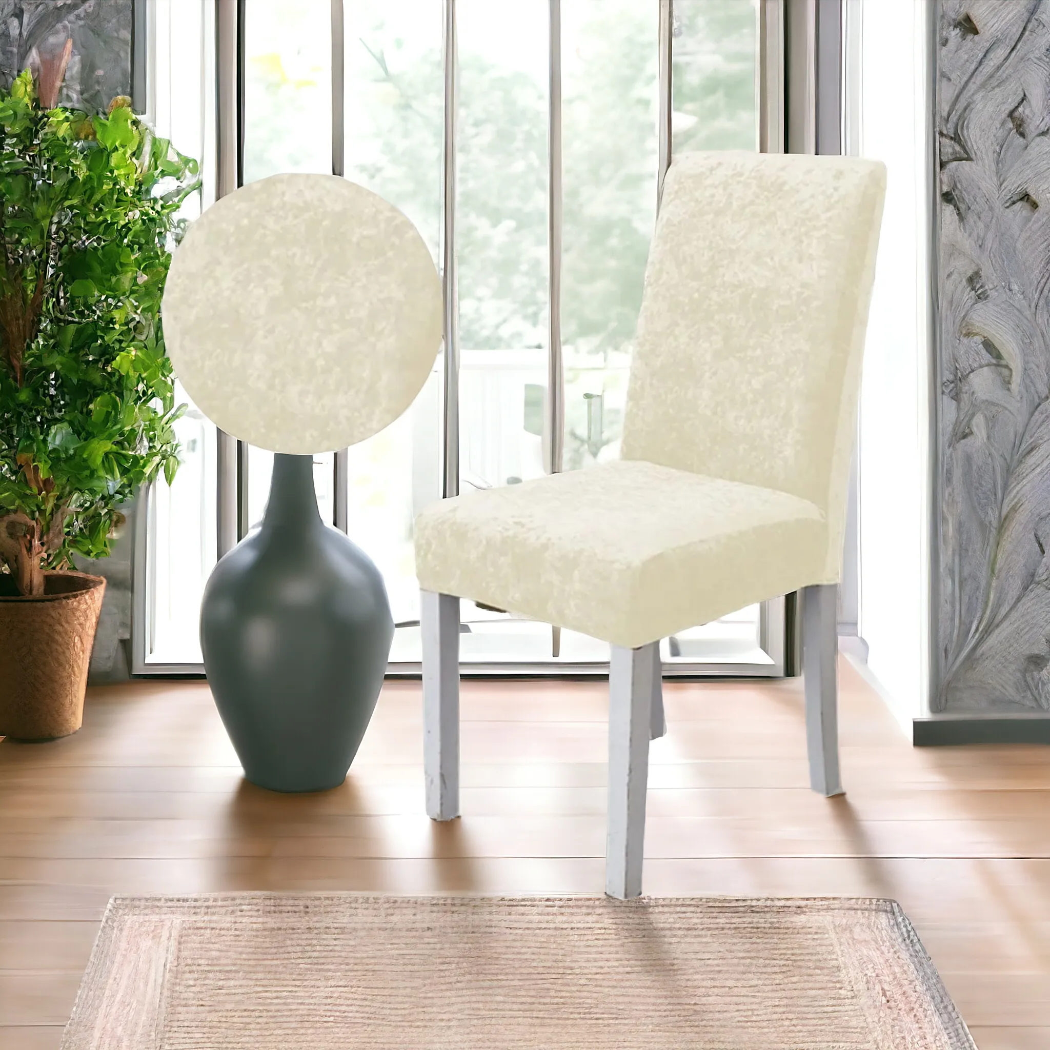 Trendily Premium Wrinkle-Free Stretchable | Washable Plain Velvet Chair Covers | Cream (CC-094)