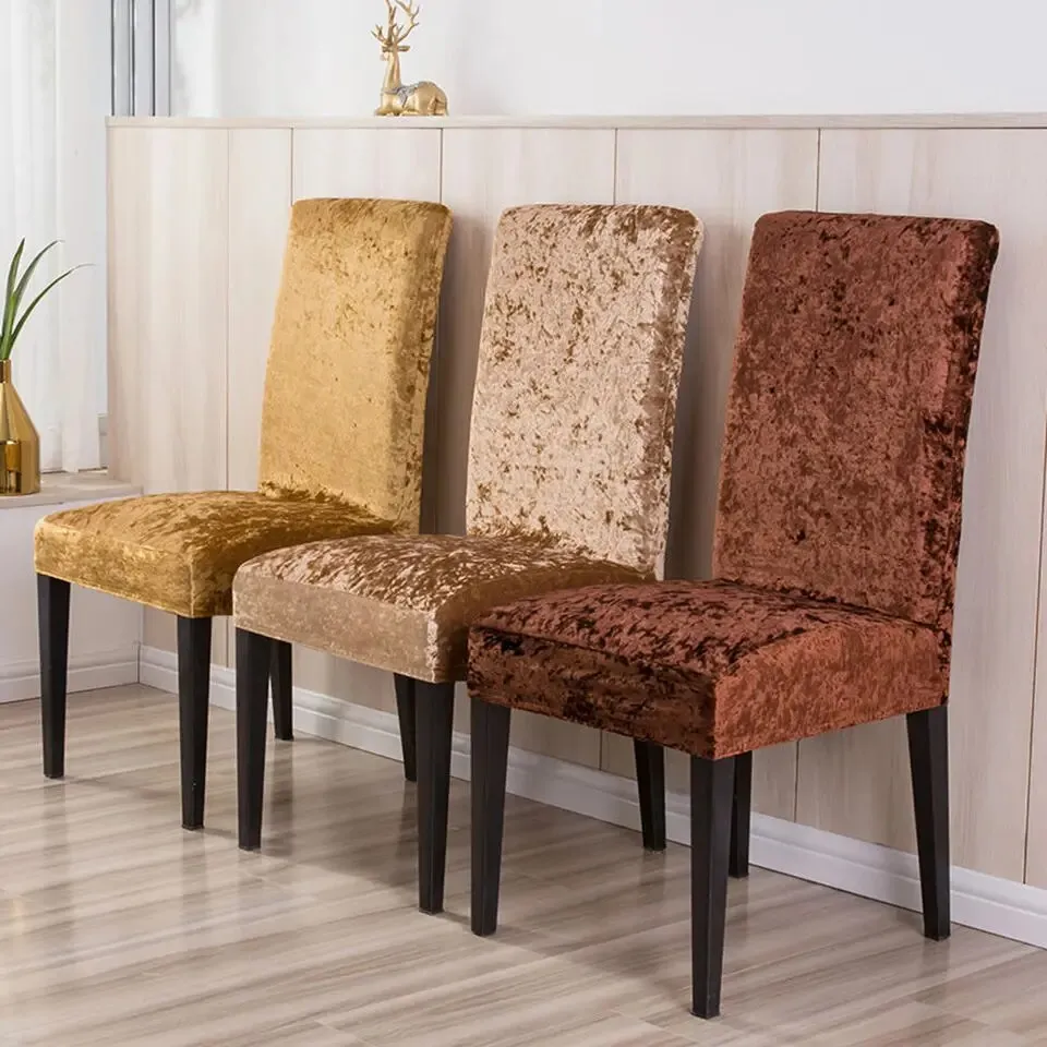 Trendily Premium Wrinkle-Free Stretchable | Washable Plain Velvet Chair Covers , Crushed Velvet Brown (CC-138)