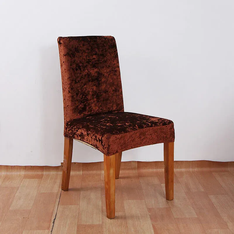 Trendily Premium Wrinkle-Free Stretchable | Washable Plain Velvet Chair Covers , Crushed Velvet Brown (CC-138)