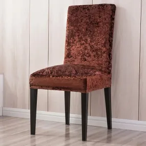 Trendily Premium Wrinkle-Free Stretchable | Washable Plain Velvet Chair Covers , Crushed Velvet Brown (CC-138)