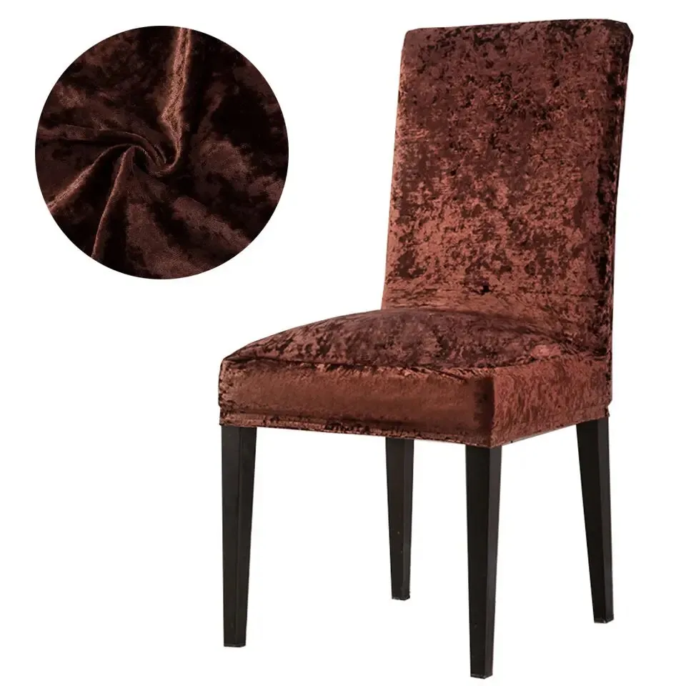 Trendily Premium Wrinkle-Free Stretchable | Washable Plain Velvet Chair Covers , Crushed Velvet Brown (CC-138)