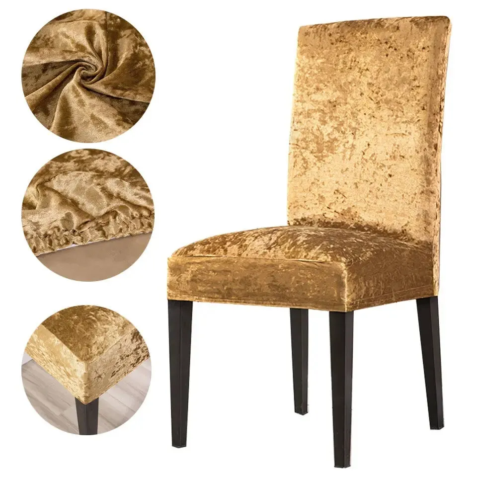 Trendily Premium Wrinkle-Free Stretchable | Washable Plain Velvet Chair Covers , Golden (CC-095)