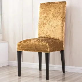 Trendily Premium Wrinkle-Free Stretchable | Washable Plain Velvet Chair Covers , Golden (CC-095)