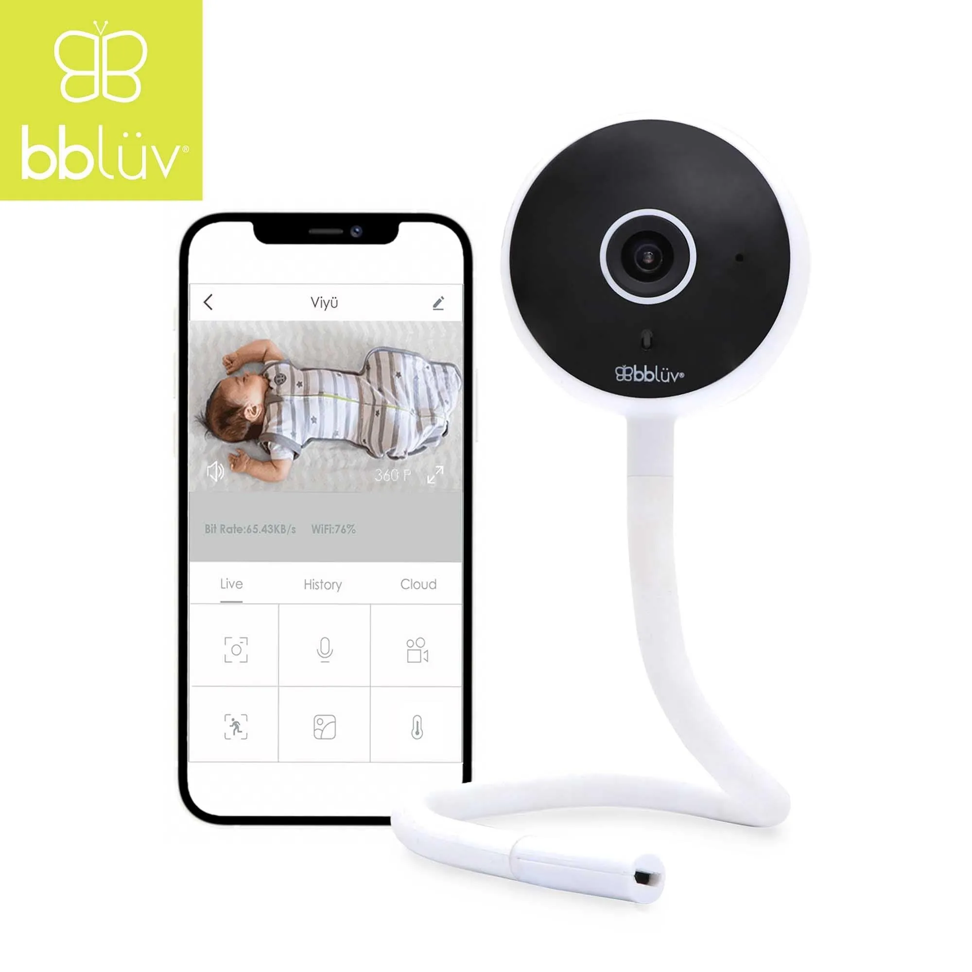 Viyü: Baby Monitor, WIFI Camera, HD1080P Nightvision, Multi Viewer, Motion/Temp/Hygro Senser, 2 Way Talk, Cloudy Storage - bblüv